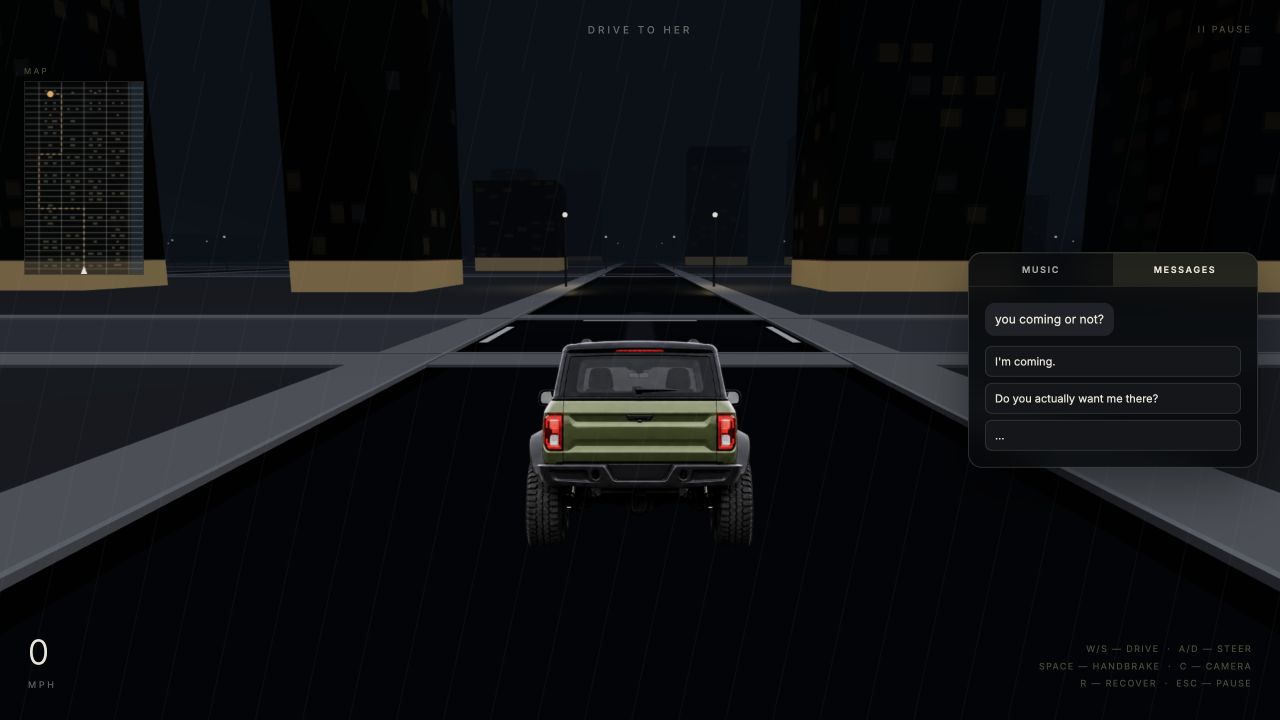 Nighttime city driving scene from the R U STILL MAD AT ME music game
